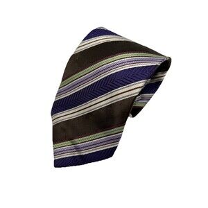 Alfred Dunhill Brown‎ Purple 100% Silk Striped Men's Neck Tie 60.75" x 3.75"
